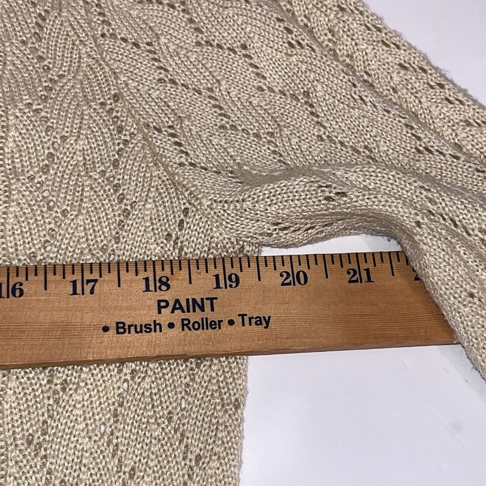 VTG Beige Cable Knit Cardigan Pearl Buttons Womens Approx M Granny Cottage READ - Picture 7 of 9